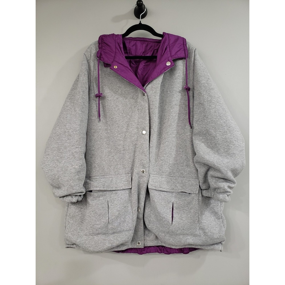 NEW SIZE 26/28 2X - Woman Within Plus Size Fleece Nylon Reversible Jacket Gray